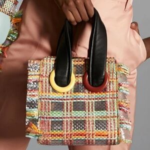 B0YY l Deon 19 Woven Raffia Double Eyelet Black Leather Strap Multi Color Bag